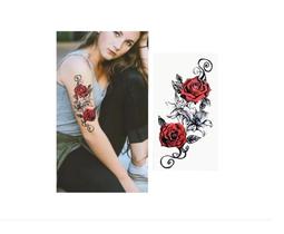 Tatuagem Temporária Dark Delicada Com 20 Cm Flores Vermelha