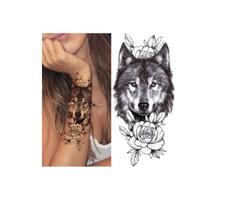 Tatuagem Temporária Dark Delicada Com 20 Cm Lobo Tribal