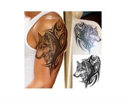Tatuagem Temporária Dark Delicada Com 20 Cm Lobo Tribal Tatuagem Temporária Dark Delicada Com 20 Cm Lobo Tribal