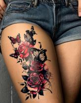 Tatuagem Temporária de Pele Adesivo Estampa de Rosa Floral Cor:VermelhoDesenho:Floral e Borboleta Tatuagem Temporária de Pele Adesivo Estampa de Rosa Floral Cor:VermelhoDesenho:Floral e Borboleta