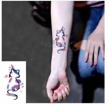 Tatuagem Temporária Delicada 2 Gatos Colorido - 3Istore
