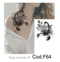 Tatuagem Temporária Feminina Escorpião Com Flor - 10x15cm - Tattoo Happy