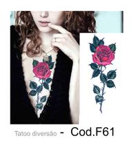 Tatuagem Temporária Feminina Rosa - 10x15cm - Tattoo Happy
