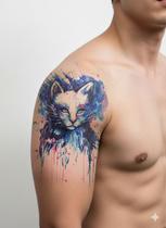 Tatuagem Temporária Gato Aquarela 19x12cm Arte Corporal Colorida e Realista Resistente à Água Tatuagem Temporária Gato Aquarela 19x12cm Arte Corporal Colorida e Realista Resistente à Água