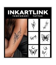Tatuagem Temporária INKARTLINK 6 Folhas Borboleta Fosca Tatuagem Temporária INKARTLINK 6 Folhas Borboleta Fosca