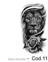 Tatuagem Temporária Leão Com Flor Masculino E Feminino - 10x20cm