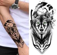 Tatuagem Temporária Masculina E Feminina Lobo Olhos Verdes