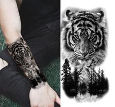 Tatuagem Temporária Masculina E Feminina Tigre E Floresta - SNSIMPORTS