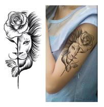 Tatuagem Temporária Rosa E Leão Braço Modelo 18X10Cm