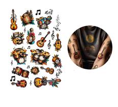 Tatuagem temporária simbolos musicais diversos Folha A4 Cor:Colorido 1 Tatuagem temporária simbolos musicais diversos Folha A4 Cor:Colorido 1