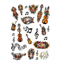 Tatuagem temporária simbolos musicais diversos Folha A4 Cor:Colorido 2 Tatuagem temporária simbolos musicais diversos Folha A4 Cor:Colorido 2