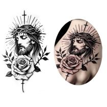 Tatuagem Temporário Rosto Jesus Cristo Rosa Cruz