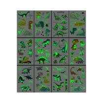 Tatuagens De Dinossauro Que Brilham No Escuro, 12 Folhas, Temporárias E Impermeáveis, T-Rex E