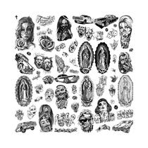 Tatuagens Temporárias Chicano/Chicana Guadalupe - 6 Folhas para Dia dos Mortos/Halloween Tatuagens Temporárias Chicano/Chicana Guadalupe - 6 Folhas para Dia dos Mortos/Halloween