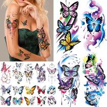 Tatuagens temporárias de borboletas Cerlaza 79 folhas de arte em aquarela