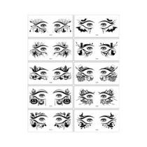 Tatuagens Temporárias De Halloween Para Área Dos Olhos: Aranhas E Teias De Aranha - 10 Folhas Falsas