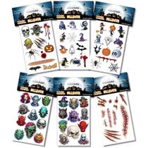 Tatuagens Temporárias Halloween com 12 Unidades Pacote com 12 Cartelas