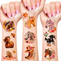 Tatuagens temporárias Hokiis Horse Cowgirl para crianças e meninas x12
