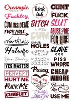 Tatuagens temporárias kink.ink Palavras e frases hardcore x30 Tatuagens temporárias kink.ink Palavras e frases hardcore x30