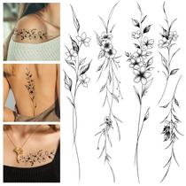 Tatuagens Temporárias Leesgel 12 Folhas Vinhas de Flores Pretas 22x4 cm