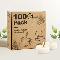 Tea Lights Candles Hypmis, soja sem perfume, 100 unidades, 4 horas