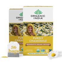 Tea Organic India, puramente camomila, sem cafeína, 36 sacos