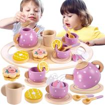 Tea Party Set Buyger Wooden para meninas de 3 a 5 anos com acc