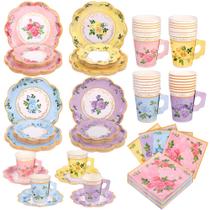 Tea Party Supplies: copos de chá de papel floral Kochorie, 250 ml, sirva 24