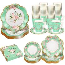 Tea Party Supplies TWOWYHI, 136 unidades para 25 xícaras de chá florais Tea Party Supplies TWOWYHI, 136 unidades para 25 xícaras de chá florais
