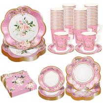 Tea Party Supplies TWOWYHI Floral para pratos de 25 xícaras de 9 onças