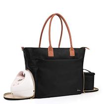 Teamoy Breast Pump Travel Bag, Leather Handle Pumping Tote Compatível com Spectra S1, S2, Medela e Cooler Bag, Laptop Breast Pump Storage Bag for Working Moms, Black (PU Handle)