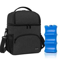 Teamoy Double Layer Breastmilk Cooler Bag com ice pack, Travel Baby Bottle Cooler Bag Tote até 6 grandes garrafas de 9 onças, preto