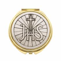 Teca Eucarística JHS 6cm Dourada Porta Hóstias Católica Teca Eucarística JHS 6cm Dourada Porta Hóstias Católica