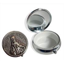 Teca Porta Hostia 5cm Sagrado Coração de Jesus Prata Teca Porta Hostia 5cm Sagrado Coração de Jesus Prata