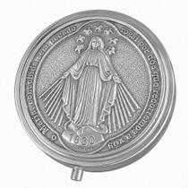 Teca, Porta Hóstia Eucaristia, Porta Terço de Metal Prata de 6cm Nossa Sra Aperecida Teca, Porta Hóstia Eucaristia, Porta Terço de Metal Prata de 6cm Nossa Sra Aperecida