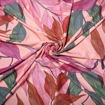 Tecido alfaiataria de seda 1,50 largura cor salmão com estampa de folhas