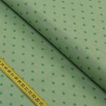 Tecido Blend de Linho Para Patchwork - Corações Verde Mineral (0,50x1,50)