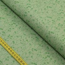 Tecido Blend de Linho Para Patchwork - Flores com Raminhos Verde Mineral (0,50x1,50)