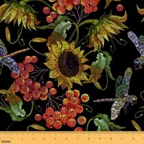 Tecido Castle Fairy Sunflowers, aquarela, 1 jarda, 100% poliéster