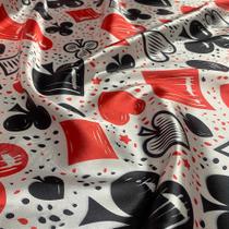 Tecido Cetim Digital Estampado Naipes de Baralho 1,40m para Decorações e Festas Tecido Cetim Digital Estampado Naipes de Baralho 1,40m para Decorações e Festas