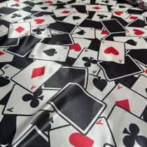 Tecido Cetim Digital Estampado Naipes de Baralho 1,40m para Decorações e Festas Tecido Cetim Digital Estampado Naipes de Baralho 1,40m para Decorações e Festas