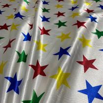 Tecido Cetim Estampa Estrelas Coloridas 1,40m para Festas e Fantasias