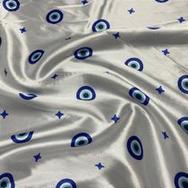 Tecido Cetim Estampado Branco Olho Grego 1,40m para Decorações e Artesanatos