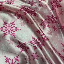 Tecido Cetim estampado Frozen Rosa 1,40x1,00m Flocos de Neve - Oasis Decor