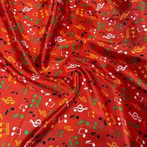 Tecido Cetim Estampado Notas Musicais Coloridas 1,40m para Festas e Fantasias