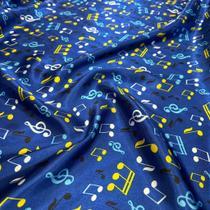 Tecido Cetim Estampado Notas Musicais Coloridas 1,40m para Festas e Fantasias