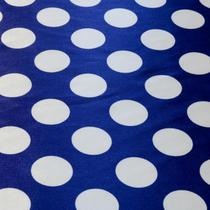 Tecido Cetim Estampado Poa Bola Fundo Azul Royal