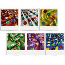 Tecido Cetim Estampado Poá Colorido para Fantasias e Festas - 1,40m
