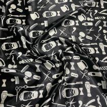 Tecido Cetim Estampado Preto Barbeiro 1,40m Para Capa de Barbearia Tecido Cetim Estampado Preto Barbeiro 1,40m Para Capa de Barbearia
