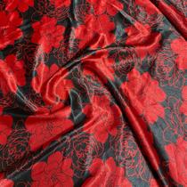 Tecido Cetim Estampado Preto com Flores 1,40m para Saias e Vestidos Tecido Cetim Estampado Preto com Flores 1,40m para Saias e Vestidos